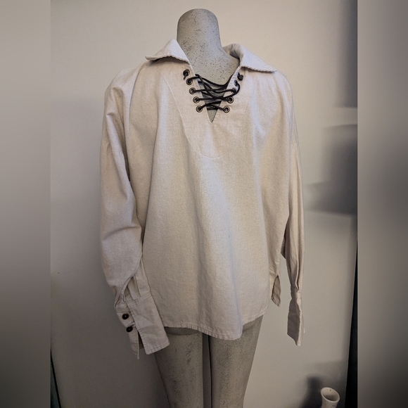 Medieval linen shirt with leather lacing  Designer Anne LaRochelle  M Fits M-XL - Picture 4 of 9